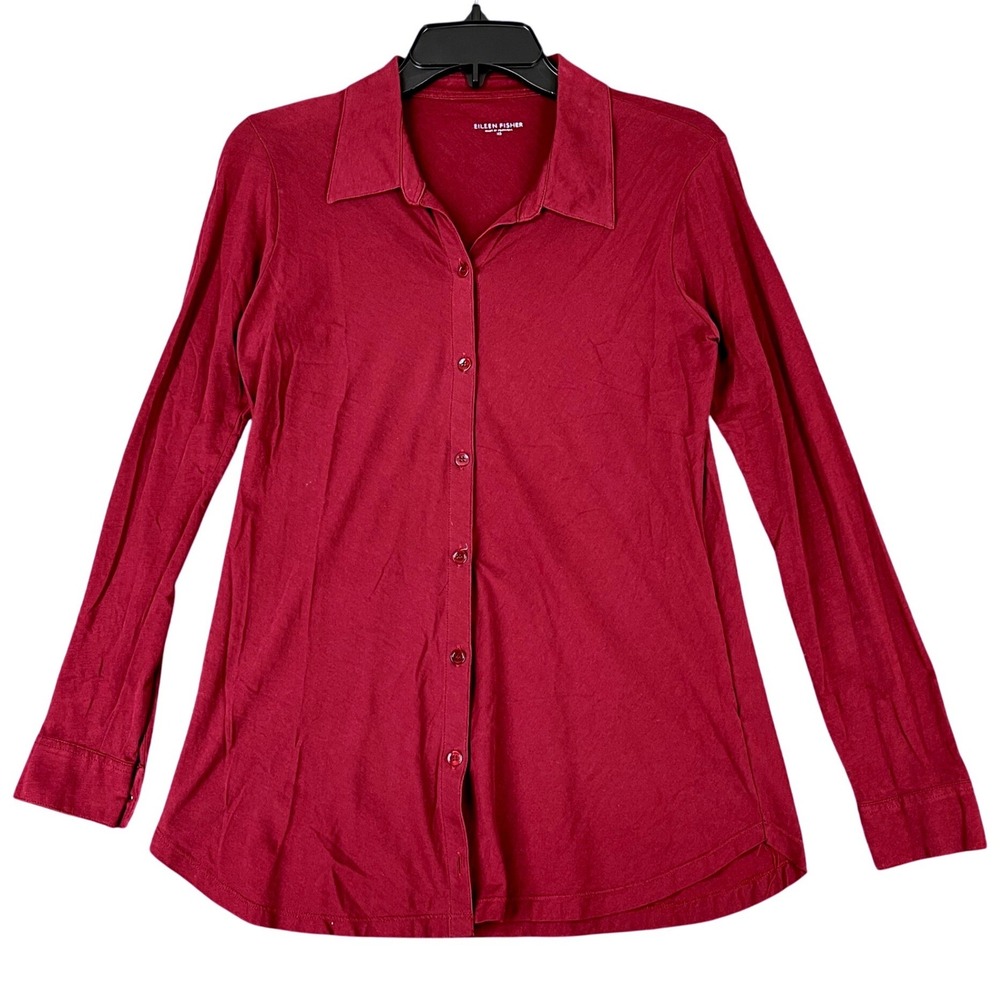 Eileen Fisher Button Down Shirt Womens XS Long Sleeve‎ Jersey Knit Professional